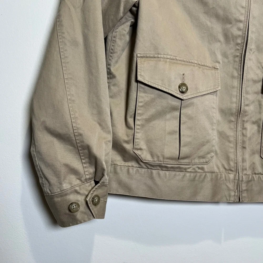 J.Crew Harrington Jacket Men L Tan Full Zip Plaid Lined Cotton Twill Utility EUC